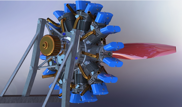 9 cylinder radial engine 9Ͱl(f)(dng)C(j)ģ3DD SolidworksO(sh)Ӌ(j) ̈D